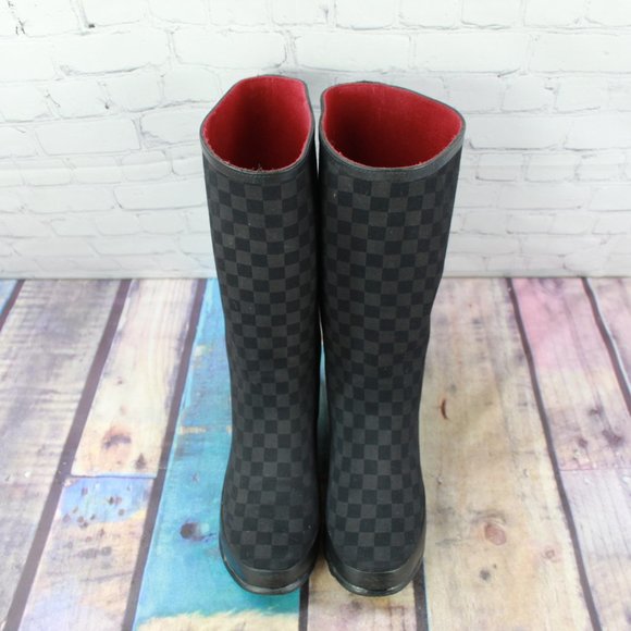 LL Bean Wellie Black Checkerboard Knee High Rain Boots Size 9 M - Picture 5 of 10